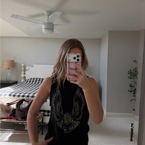 Black Graphic Sleeveless Tee with Wing Emblem